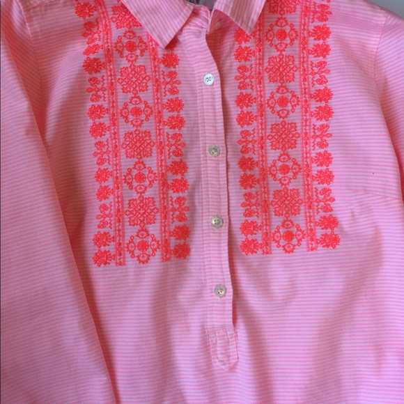 J. Crew pink & white striped shirt w/embroidery - Picture 3 of 6
